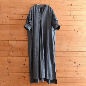 CLOCHE 마 혼방 키넥 소매 개더 원피스