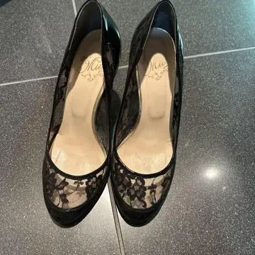 블랙 레이스 하이힐 펌프스 사이즈 5