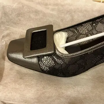 메탈릭 그레이 레이스 하이힐 약 8cm