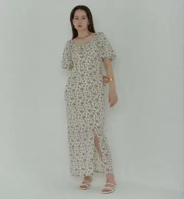 TINA:JOJUN 퍼프 슬리브 슬릿 원피스
