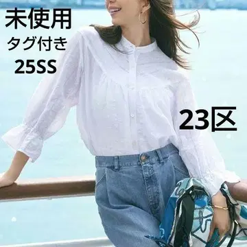 미사용 38 [세탁 가능] 카라미 스트라이프 절개 블라우스 23구