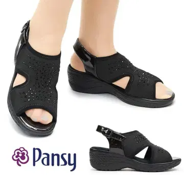 미사용 새상품 PANSY 비쥬 장식 블랙 컴포트 샌들 M 사이즈