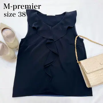M-premier 프릴 디자인 슬리브리스 블라우스 네이비 38 드레이프감