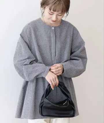 축구 티어드 롱 블라우스 깅엄 체크