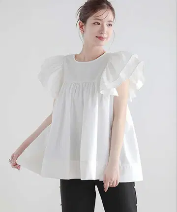 fitmore 핏모어 엔젤 슬리브 블라우스 화이트 반팔