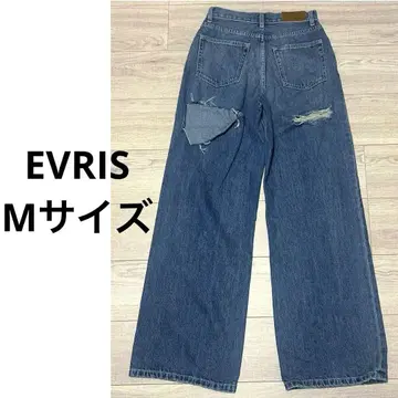EVRIS 백 오버 슬래시 와이드 데님 팬츠