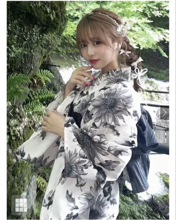 모노톤 수채화 플라워 유카타 세트