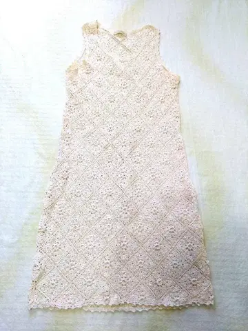 아이보리 레이스 뜨개 슬리브리스 원피스 크로셰 전체 레이스 레이어드
