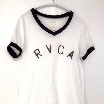 RVCA 루카 빅 로고 링거 티셔츠 화이트 블랙 XS 갸루