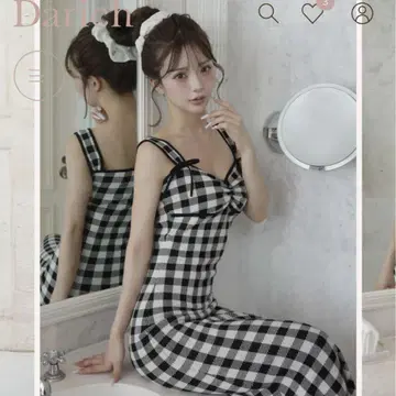 다리치 Darich 깅엄 자카드 니트 롱 원피스 블랙