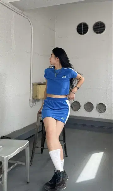 HTH PIKO 셋업 cropped tee skirt 블루