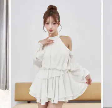 볼륨 쉬폰 미니 원피스