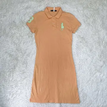 [레어] 랄프 로렌 빅 포니 원피스 피케 셔츠 반팔 오렌지 M