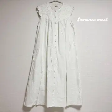 새상품 미사용 Samansa Mos2 자수 슬리브리스 화이트 원피스