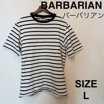 BARBARIAN 바바리안 네이비 화이트 보더 크루넥 T셔츠