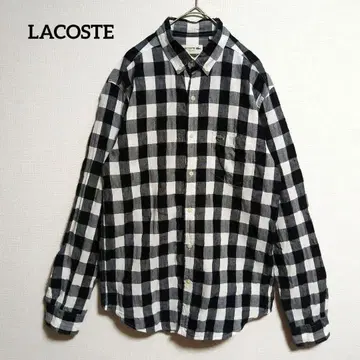 LACOSTE 면마 체크 버튼다운 셔츠 와니 자수 M 사이즈