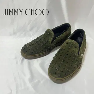 JIMMY CHOO GROVE 스타 스터드 슬립온 카키 스웨이드