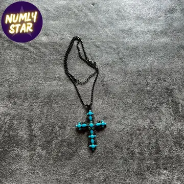 archive grunge cross turquoise necklace