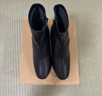 블랙 숏부츠 인조 가죽 와이드 힐 약 5.5cm M 부티