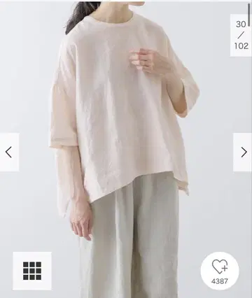 카구레 린넨 크루넥 하프 슬리브 핑크