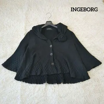 [새상품급] 잉게보그 가디건 울 꽃 브로치 포함 7부 소매 블랙 M