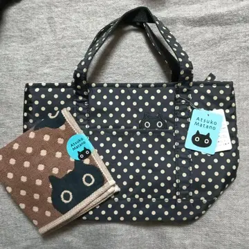 새상품 마타노 아츠코 고양이 보냉백 검은 고양이 거즈 손수건