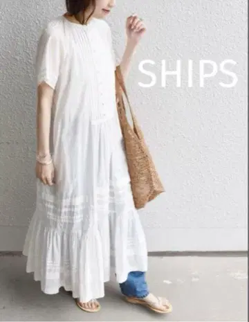 SHIPS 코튼 론 핀턱 원피스 화이트 S 사이즈