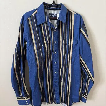WRANGLER 블루 스트라이프 웨스턴 셔츠 XL