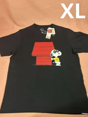 택 포함 미사용 유니클로 카우스 피넛 스누피 T셔츠 XL 블랙