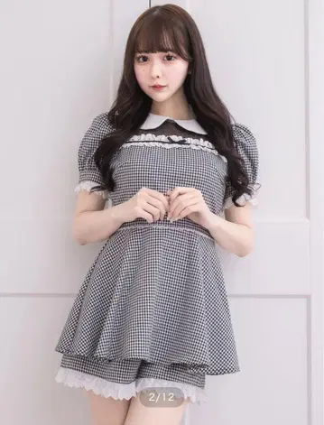 pium 코튼 프릴 도리 셋업 깅엄