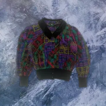 vintage 자켓 숏 기장 체크 무늬 멀티 컬러 벌룬 밑단