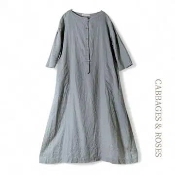 CABBAGES&ROSES / 린넨 100% 스모키 그린 롱 원피스