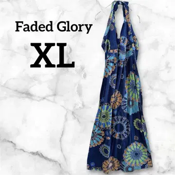 Faded Glory XL 슬리브리스 롱 원피스 꽃무늬 블루 리조트