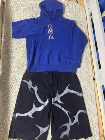 스케이터 셋업 B boy 스트릿 와이드 데님 후드티