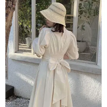 허리 턱 셔츠 원피스 아이보리 M