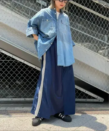리메이크 저지 볼륨 스커트 [ 네이비 x 화이트 라인 ]
