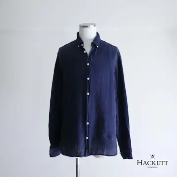 HACKETT London 네이비 버튼 다운 린넨 셔츠 L