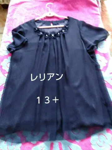 레리안 네이비 비쥬 플라워 모티브 튜닉 반팔 13+