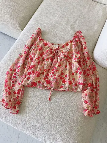 USA 제작 VINTAGE 꽃무늬 상의 쉬폰 블라우스