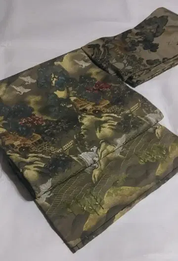 나고야 오비 풍경화풍 순수 실크 다이쇼 로망 앤티크 새상품급
