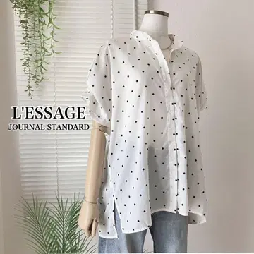 [ 새상품급 ] L'ESSAGE 턱 슬리브 셔츠 도트 화이트