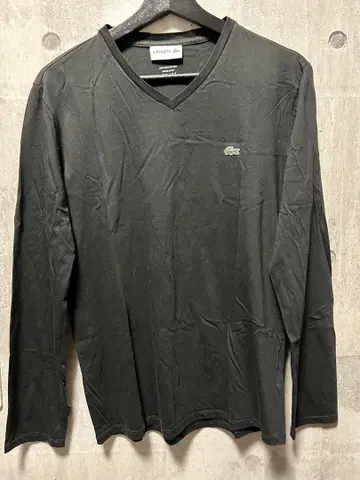 LACOSTE 블랙 V넥 긴팔 티셔츠 US S
