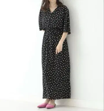Demi-Luxe BEAMS 도트 무늬 오픈 카라 원피스 36