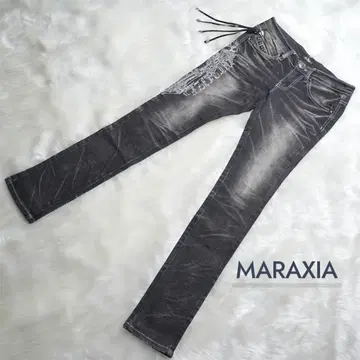 MARAXIA 마라키아 블랙 데님 크로스 자수 사이즈 25 Y2K
