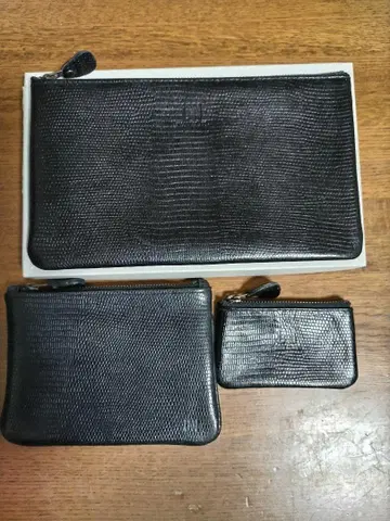 블랙 가죽 파우치 세트 3점 (통장, 여권, 동전, 명함지갑 등)