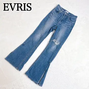 [EVRIS] 에브리스 크러쉬 플레어 데님 팬츠 벤츠 디자인 슬림 레그