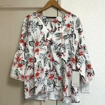 [새상품] ZARA 린넨 100% 꽃무늬 블라우스 린넨
