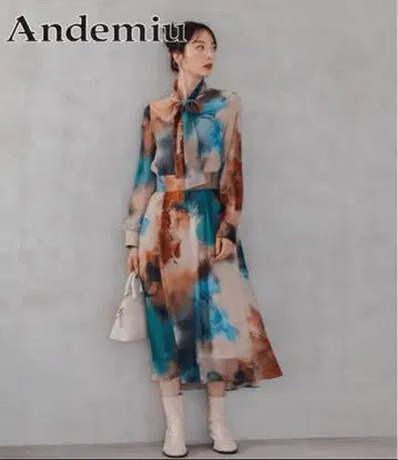 Andemiu inkart 수채화 무늬 롱 원피스