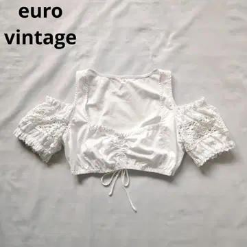 Euro vintage 화이트 크로셰 오프숄더 디자인 상의 구제 의류
