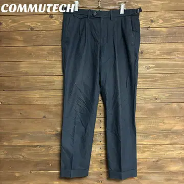 [COMMUTECH] 네이비 플리츠 슬랙스 밑단 더블 L
